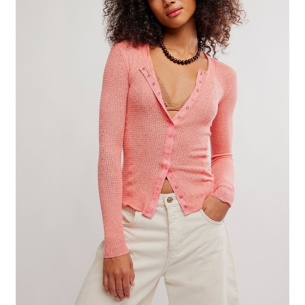 Free People Coral Pink Knit Button-Front Camisole
